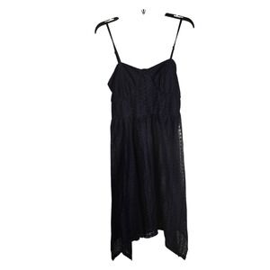 Dark Blue Lace Handkerchief Hem Mini Dress Boho Eyelet Cutout Back Sleeveless